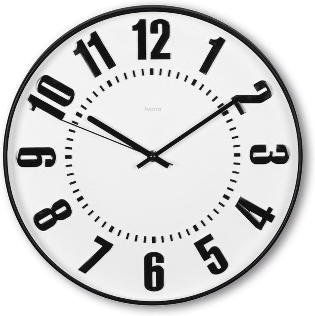 Hama Wanduhr Formentera analog in Schwarz/Weiß, Durchmesser: 35 cm, lautloses Design - Bild 1