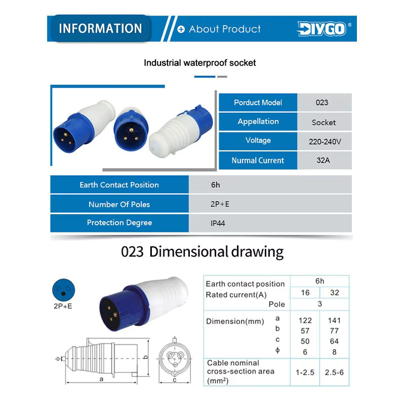 go-e Industrieller 3Pin 2P+E Steckverbinder IP44 Wasserdicht Blau 32A 220V-240V - Bild 2