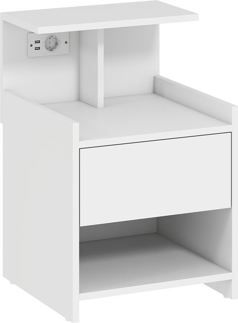 HOMCOM Nachttisch mit Ladestation und USB-Anschlüssen in Weiß mit Schublade und offenen Ablagen, B/T/H: 40 x 40 x 60 cm - Bild 1