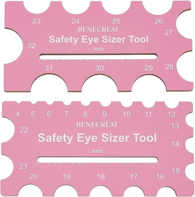 2er-Set Holz Augen-Sizer Werkzeug für Plüschbären in Rosa, Messlineal zur Augeninstallation für Häkelarbeiten und Handwerk, 4 bis 32 mm - Bild 1