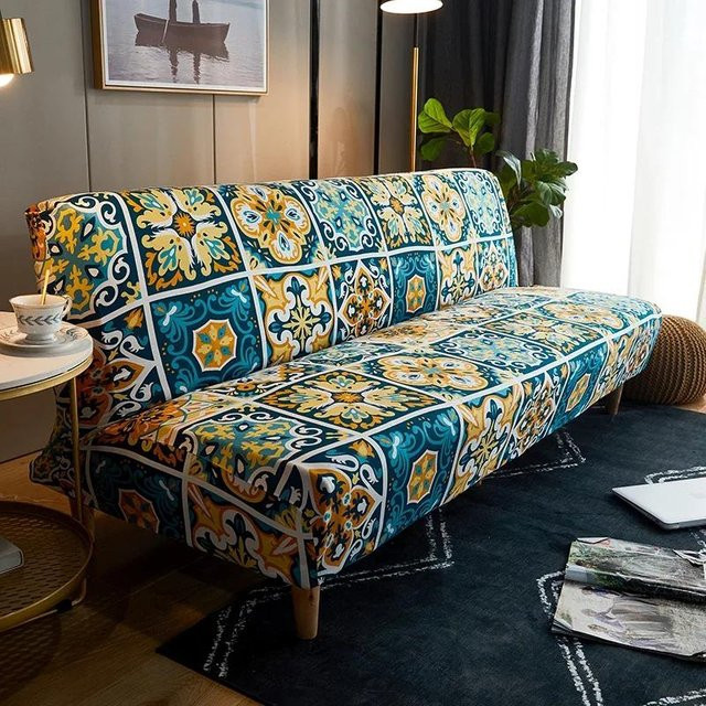 Qiqifisch Stretch Sofaüberwurf für 3-Sitzer ohne Armlehnen, elastischer Couchbezug mit Ethnic-Design in Multicolour, Breite: 160-190 cm - Bild 1