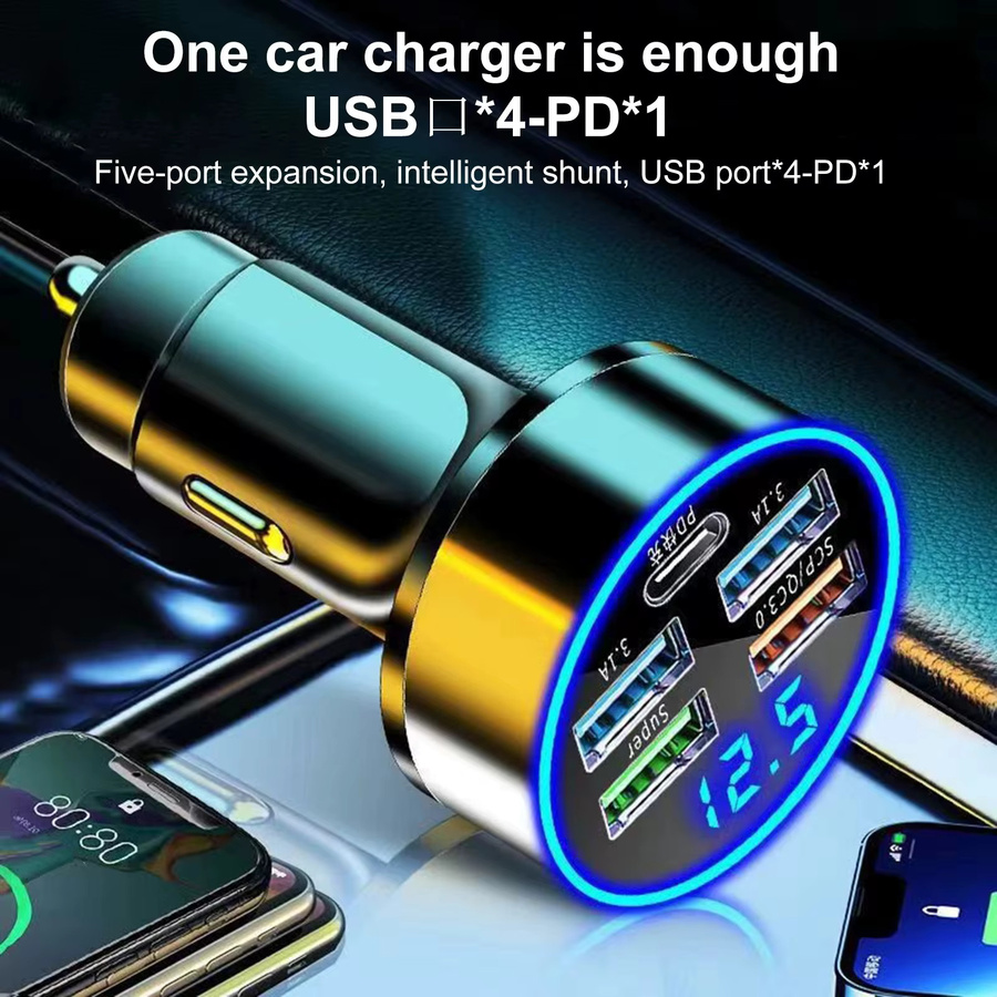 250 W 5 Ports LED Auto Ladegerät mit USB-C PD Schnellladefunktion für iPhone, Samsung, Huawei und Xiaomi - Bild 6