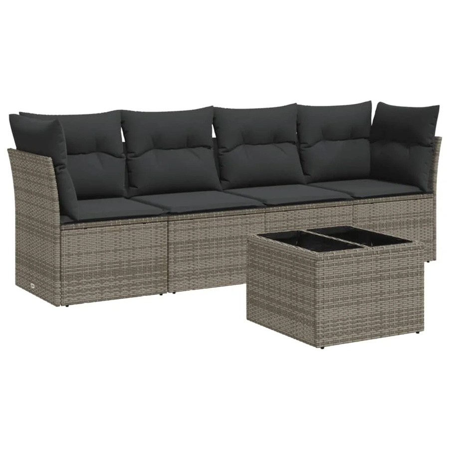 vidaXL 5-teilige Garten-Sofagarnitur aus Poly-Rattan mit Kissen in Grau - Bild 2