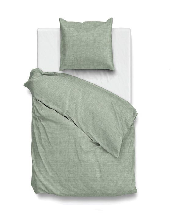 Zo! Home Cotton Bettwäsche Lino Moss Green Moosgrün, Set aus Bettbezug und Kissenbezug, Farbe: Grün, B/H: 135 x 200 cm, Kissenbezug: 80 x 80 cm - Bild 1