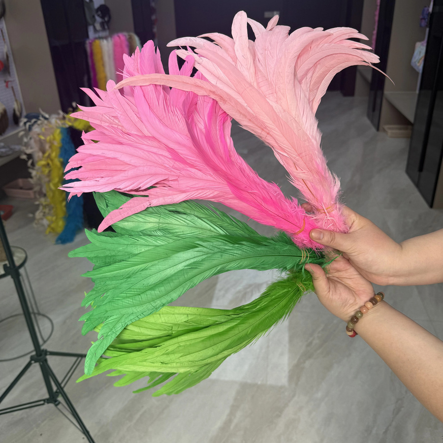 100 Stück natürliche Hahnenschwanzfedern von DYLF PLUMES in Mehrfarbig und Rot, 25–40 cm lang, ideal für Kunsthandwerk, Hochzeit, Party und Dekoration - Bild 1