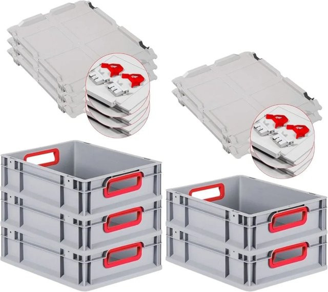PROREGAL Spar Set 5x Eurobox Nextgen Color mit Scharnierdeckel und Schiebeschnappverschlüssen in Rot, H x B x T: 12 x 30 x 40 cm - Bild 1