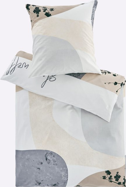 Heine Home Bettwäsche aus Mako-Satin und Baumwolle mit Graphic-Design in White und Grey, Unisex, 80x80 cm - Bild 1