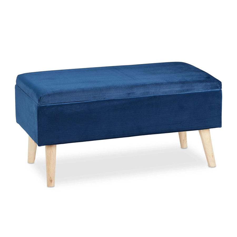 Relaxdays Sitzbank aus Samt und Eukalyptusholz in Dunkelblau mit Stauraum, B/T/H: 80 x 40 x 41 cm - Bild 2