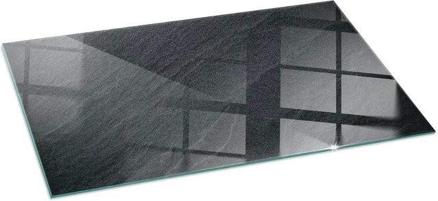 Tulup Glasplatte für Kamin in Schwarz mit Natursteinstruktur, Vorlegeplatte für Kaminöfen, B/T: 140 x 70 cm - Bild 1