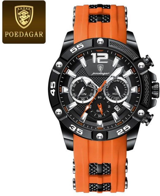 POEDAGAR Armbanduhr Chronograph, Quarz, Silikon, orange, Herren - Bild 1