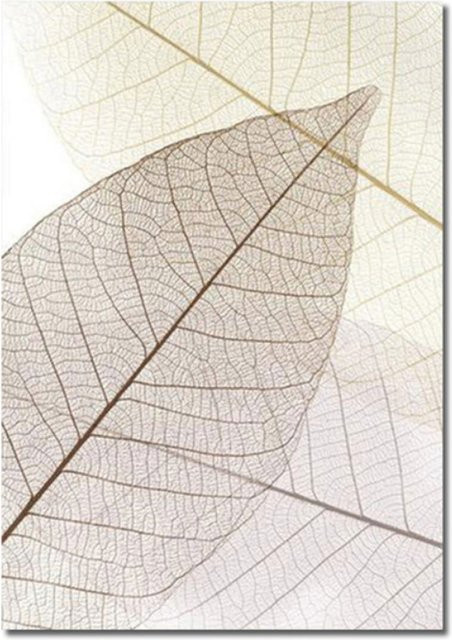 TPFLiving Luxus Poster Leinwand Ginkgo-Blatt in Beige und Weiß, Modell C, botanische Illustration als Wanddeko, B: 25 cm, H: 35 cm - Bild 1