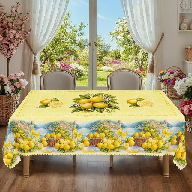 Wasserdichte Tischdecke JINGYUE Pet Sommer Zitrone Gelb, rechteckig, B/T: 160 x 100 cm - Bild 1