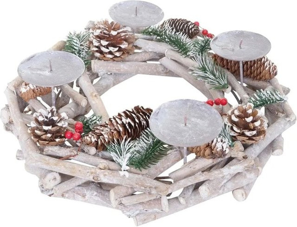 MCW Adventskranz aus Holz in Weiß, rund, Durchmesser: 35 cm