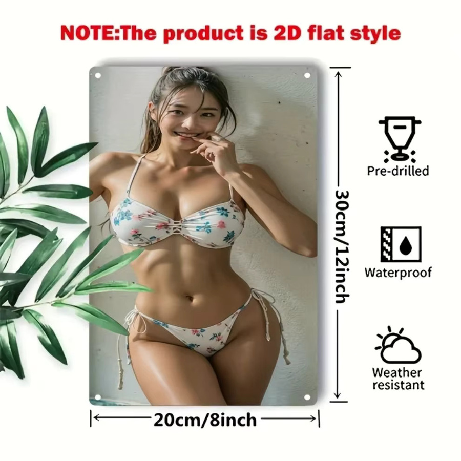 CIFBUY Metallschild Wanddekoration Damen-Bikini mit weißen Blumen in Weiß - Bild 2