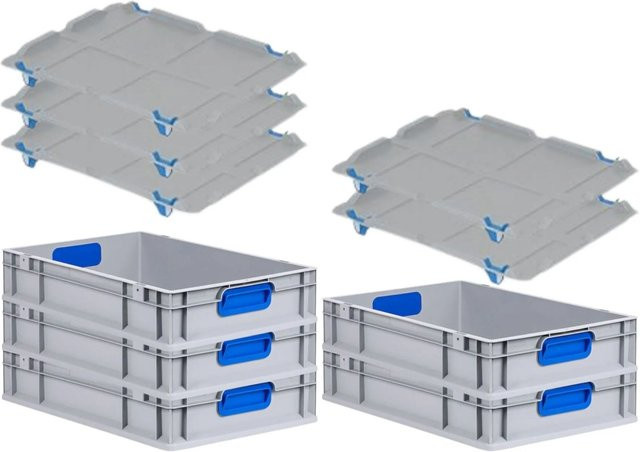 PROREGAL Spar Set 5x Eurobox Nextgen Color mit Auflagedeckel und Schiebeschnappverschlüssen, Farbe: Blau, H x B x T: 12 x 40 x 60 cm, mit glattem Boden - Bild 1