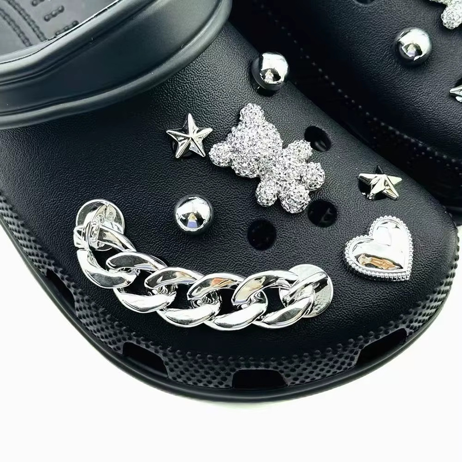 FHLDING Schuhcharms-Set, 15-teilig, Diamant-Bären-Ketten, Nieten, Zubehör für Clogs - Bild 4