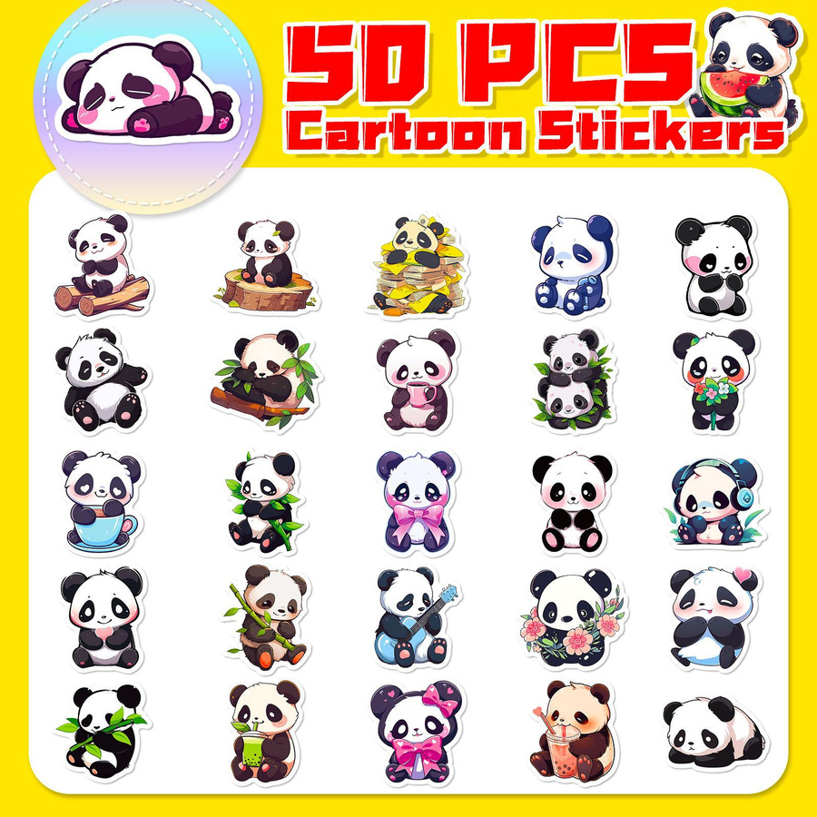50 Cartoon Panda Aufkleber DIY Tiere Multicolor - Bild 2