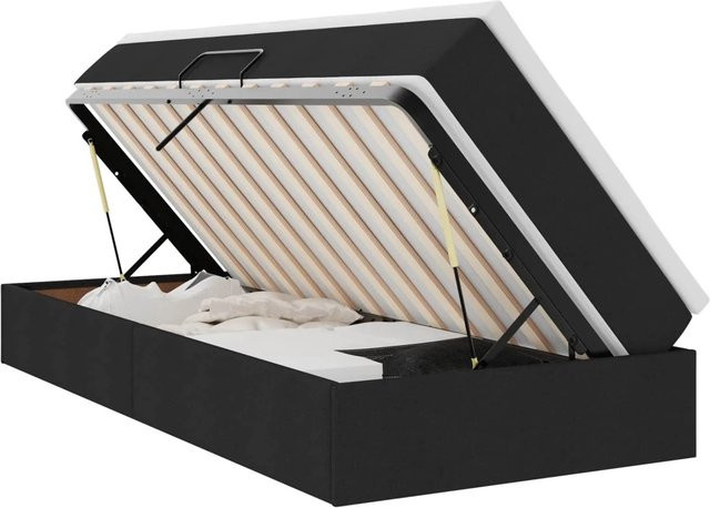 vidaXL Aufbewahrungsbett mit Matratze in Schwarz mit Lift-up-Funktion und Polsterrahmen, B/T/H: 90 x 190 x 48,5 cm - Bild 1