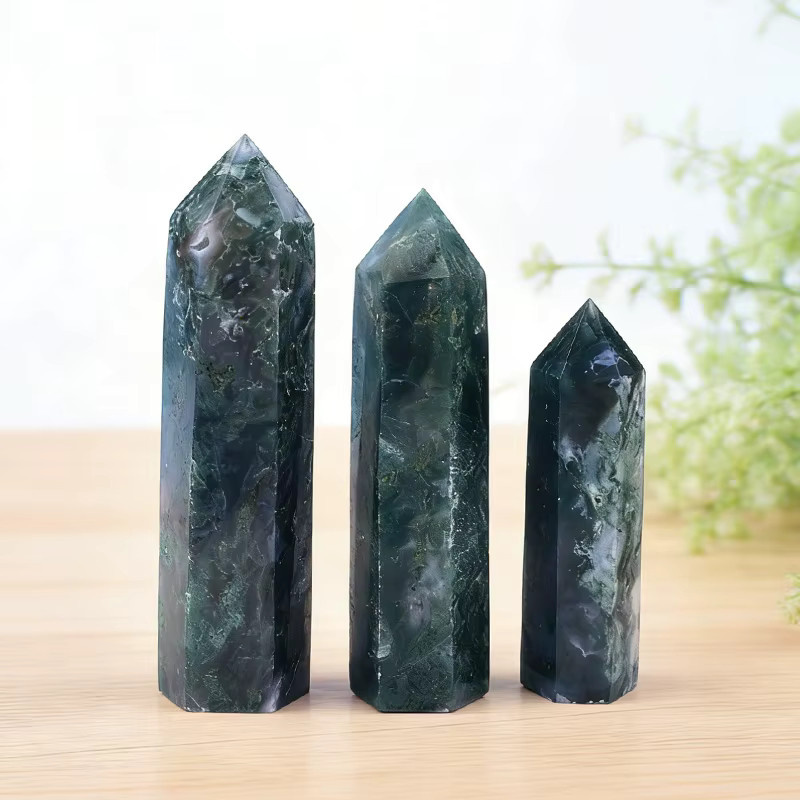 RYCRYSTAL Moosachat Obelisk aus natürlichem Kristallstein in Grün, 50-80 mm Höhe - Bild 2