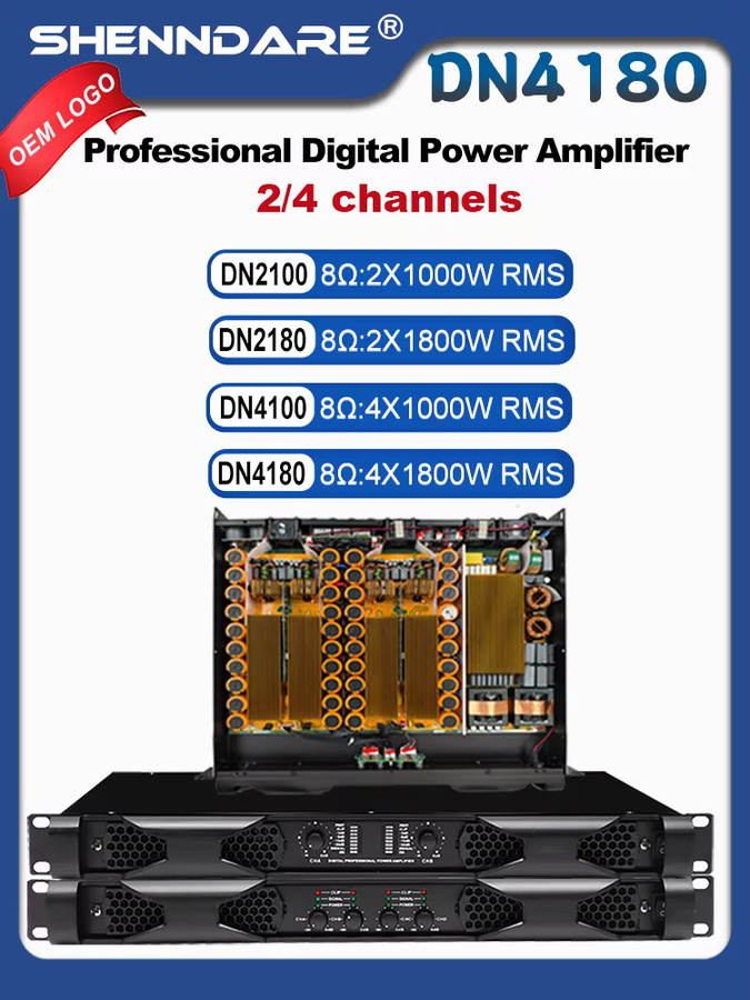 ShennDare DN4180 Professioneller digitaler 4-Kanal-Hochleistungsverstärker in Schwarz mit 4 x 1800 W - Bild 7