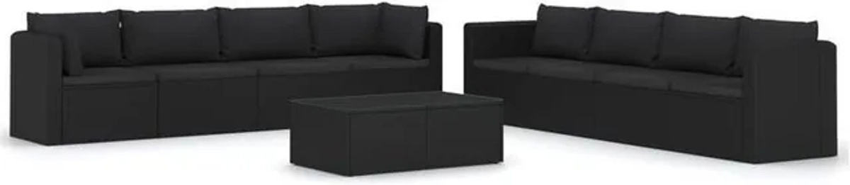 9-teiliges modernes Gartenlounge-Set aus Poly-Rattan mit Kissen in Schwarz von vidaxl - Bild 1