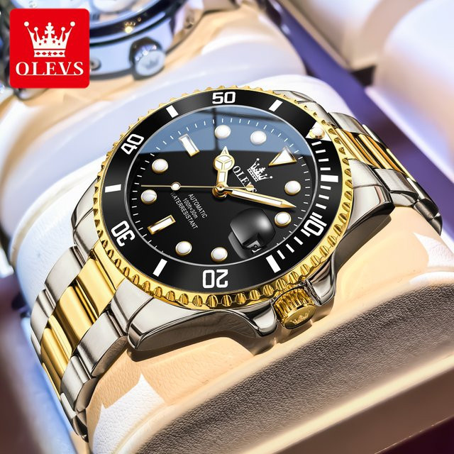 OLEVS Automatik-Armbanduhr, Edelstahl, Herren, Schwarz - Bild 1