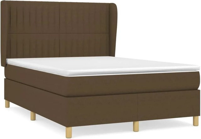 vidaXL Boxspringbett mit Matratze Dunkelbraun B/T/H: 140 x 200 cm, Hybrid-Modell mit Taschenfederkern und Stoffbezug - Bild 1