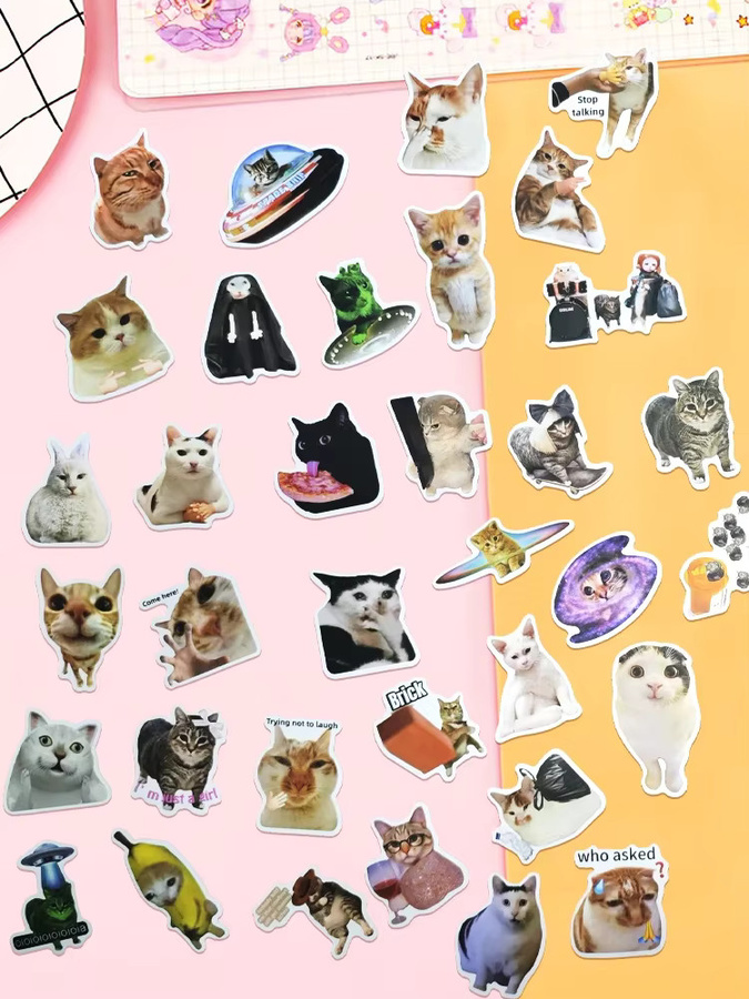 50 Stück Niedliche Katzen-Aufkleber Set aus wasserfestem Vinyl in Multicolour für Laptop, Journaling und Wasserflaschen - Bild 3