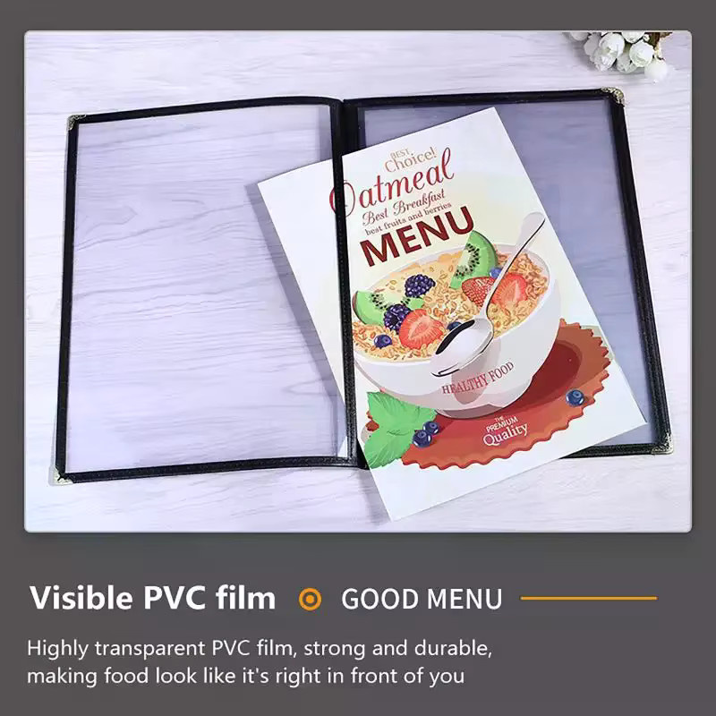 Faltbare Menümappe A4 aus transparentem PVC mit schwarzem Ringbuch-System für Restaurants und professionelle Zwecke - Bild 3
