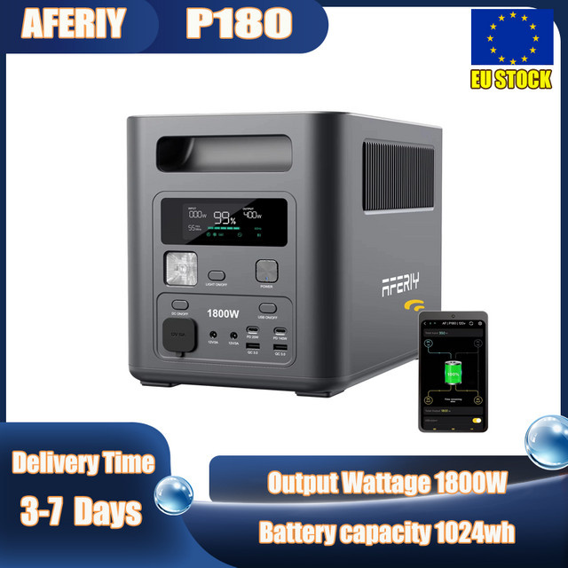 AFERIY P180 Tragbare Powerstation 1800W Solargenerator mit 1024Wh LiFePO4-Akku in Schwarz und Grau für Outdoor-Camping und mobile Stromversorgung - Bild 1