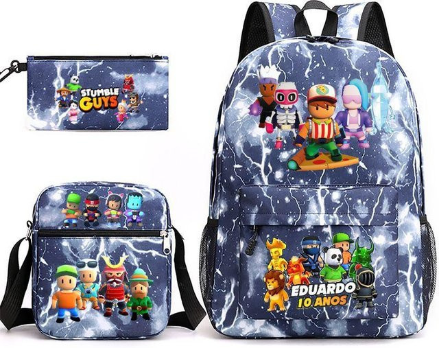 3-teiliges Schulrucksack-Set aus Oxford-Stoff in Blau mit Schultasche, Schultergurt und Federmäppchen - Bild 1