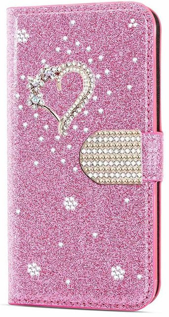 Glitzer Lederhülle Portemonnaie für Samsung Galaxy S26 Ultra S25 FE S24 S23 Plus S22 A13 A14 A15 A16 A26 A36 A56 A34 A35 A54 A55 A06 in Pink - Bild 1