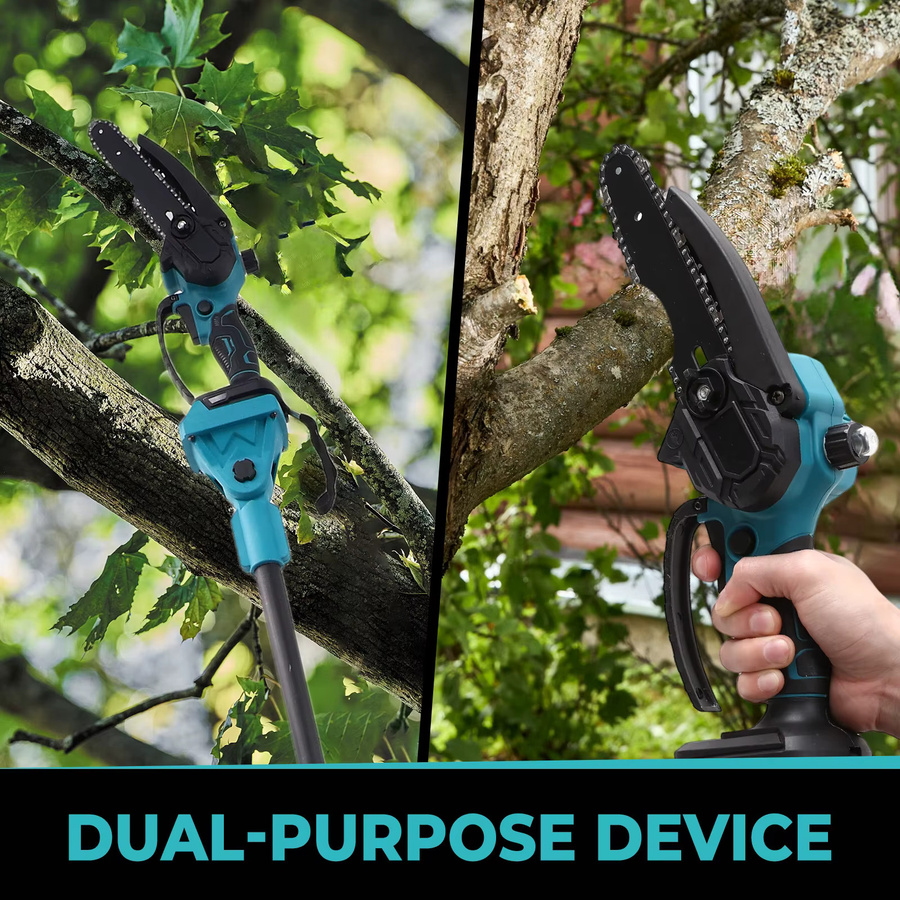 DWiusty 3-in-1 Elektrische Kettensäge mit Teleskopstange als Astschere und Hochastsäge für Makita LXT Akkus, Blau, 600W - Bild 7