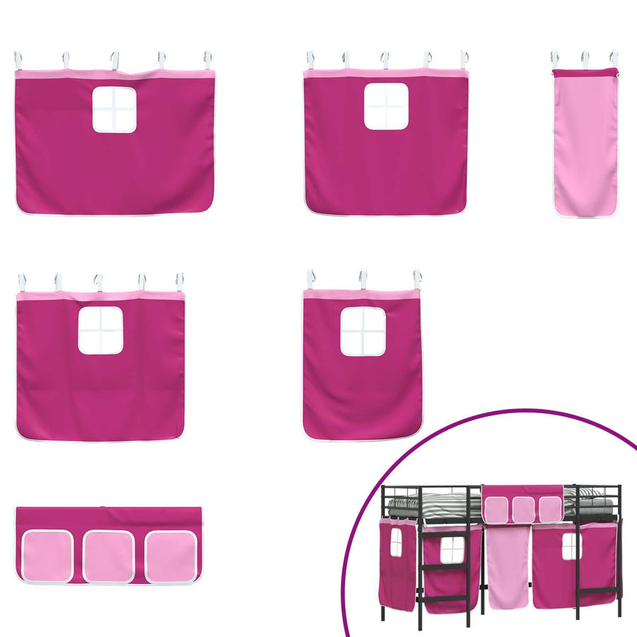 vidaXL Kinder Loft Bettgestell aus Metall mit Vorhängen in Schwarz und Pink - Bild 4