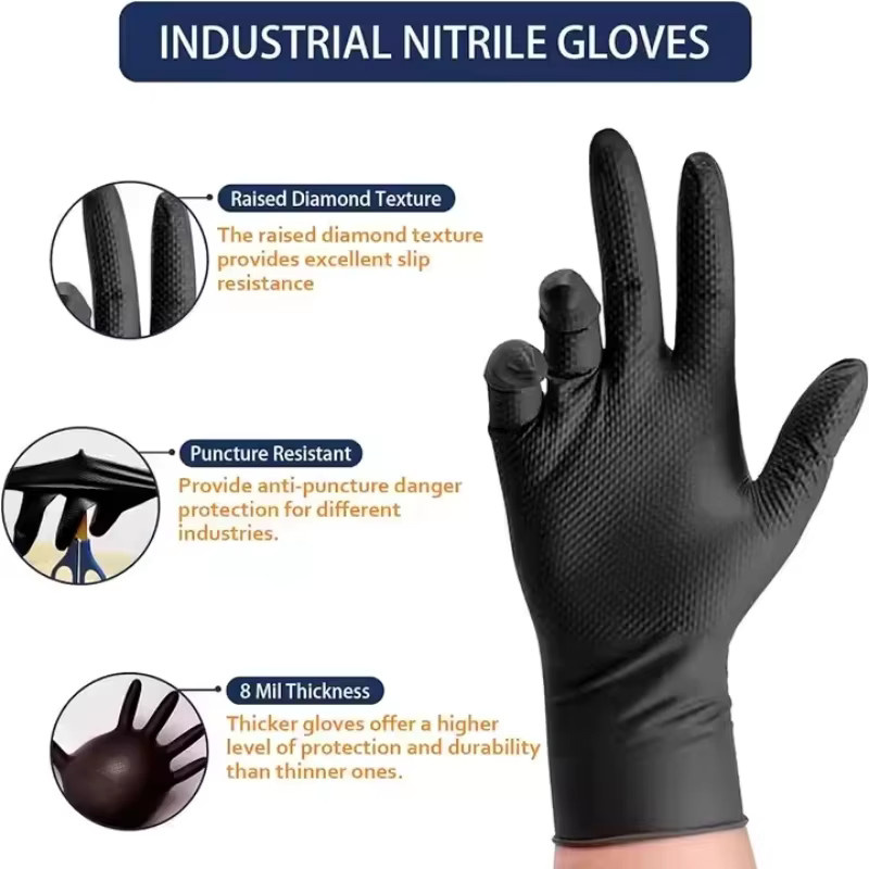 YUMARCH Nitril-Sicherheitsarbeitshandschuhe mit Diamantstruktur in Orange und Schwarz, 8 mil Einweg-Industriehandschuhe für Mechaniker und Gartenarbeit - Bild 2