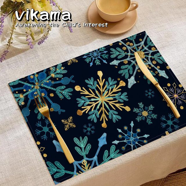 VIKAMA Weihnachts-Tischset-Set mit Schneeflocken-Aufdruck für Weihnachts- und Silvesterpartys, Rechteckig, B: 45,0 cm, T: 30,0 cm - Bild 1