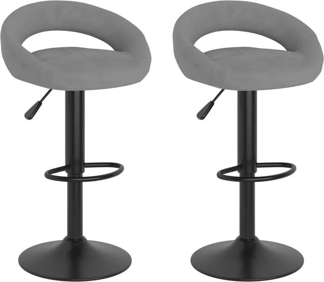 DELUKE Barhocker KALSII 2er Set, höhenverstellbare Barstühle aus Samt in Hellgrau, drehbar mit Stahlgestell - Bild 1