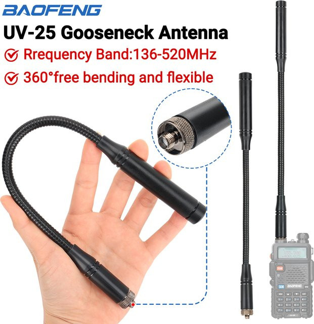 Baofeng UV-25 Schwanenhals Taktische Antenne mit SMA-Buchse für VHF/UHF Dual Band Walkie Talkie in Schwarz - Bild 1