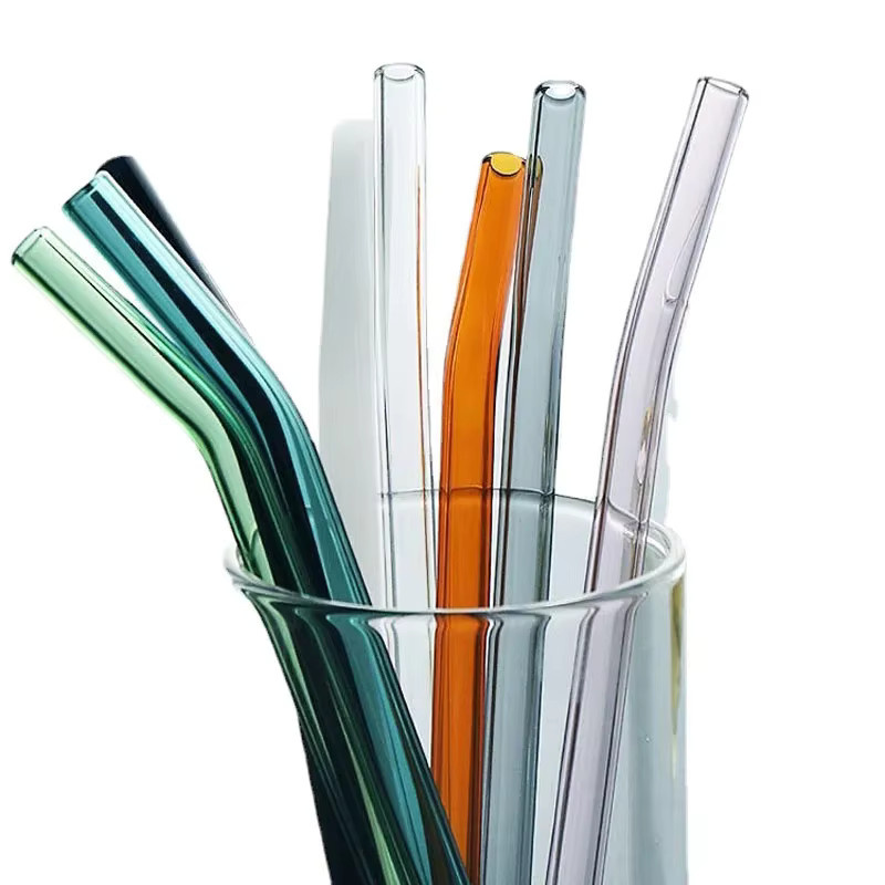 JAOER Glasstrohhalme Set aus Glas, 8 Stück wiederverwendbare Trinkhalme in transparent, inklusive Reinigungsbürste für Smoothies, Milchshakes und Cocktails - Bild 1