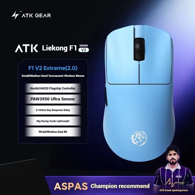 ATK Blazing Sky F1 V2 Ultra Max kabellose Gaming-Maus in Weiß mit PAW3950Ultra Dual 8K Low Latency und ergonomischem Design - Bild 1