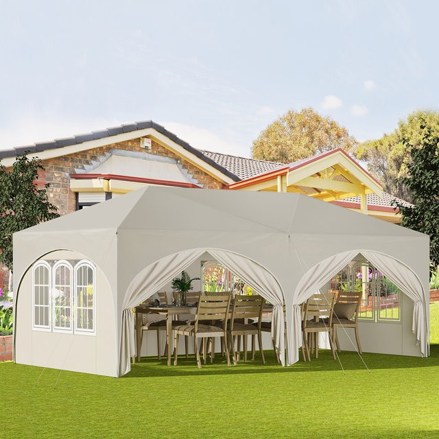 WOLTU Verstellbarer Falt-Pavillon mit 6 Seitenwänden, wasserdicht und UV-Schutz, Partyzelt B: 600 cm, T: 300 cm, H: 210 cm, Farben: Blau und Beige - Bild 1