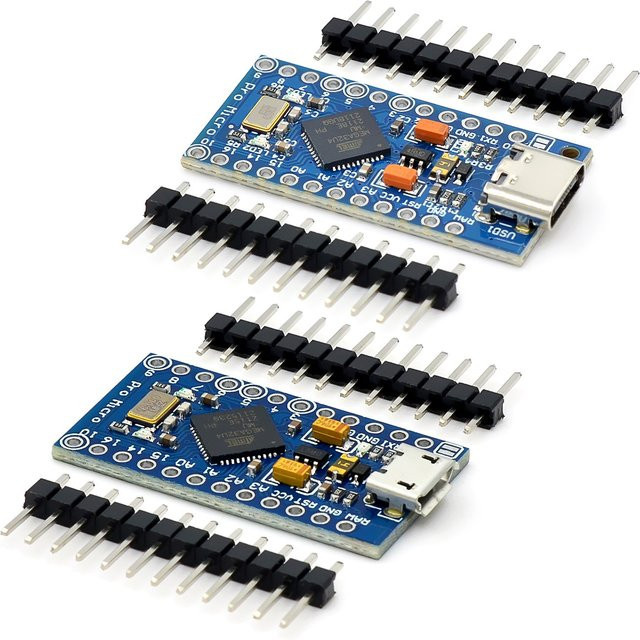 Arduino Pro Micro ATmega32U4 Modul mit 2-reihiger Stiftleiste in Blau - Bild 1