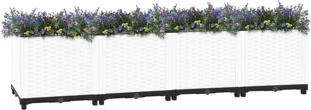 vidaXL Hochbeet in weißer Rattan-Optik aus Polypropylen, B/T/H: 160 x 40 x 38 cm - Bild 1