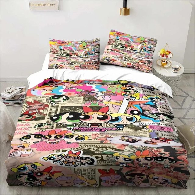 Binchi Outdoor Product Bettwäsche Set Powerpuff Girls Cartoon Design mit Bettbezug und Kissenbezug, Mehrfarbig, B/H: 135 x 200 cm - Bild 1