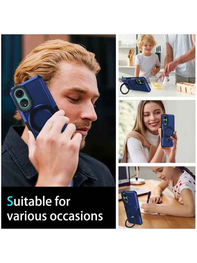 Luxuriöse Panzer-Hülle für OPPO A16 A17 A18 A38 A54 A55 A57 A58 A74 A78 A7 A15 mit Ringhalter, Schiebe-Objektivschutz und Ständer in Rot - Bild 6