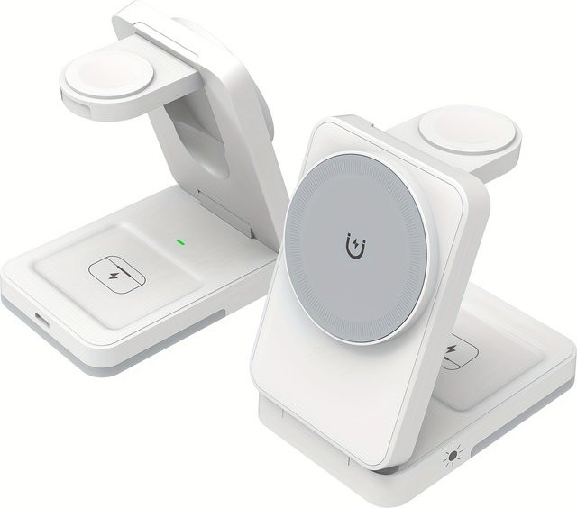 VIKEFON 3-in-1 Faltbare Schnellladestation mit LED-Licht für iPhone, Apple Watch und AirPods in Schwarz - Bild 1