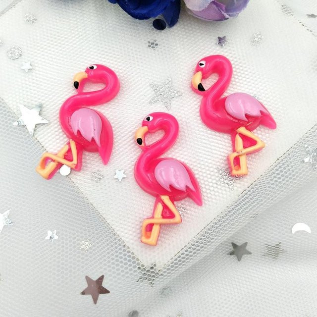10 Stück Yiran Bag Kawaii Flamingo Harz-Figuren in Pink als Flatback-Verzierung für Bastelarbeiten und Heimdekoration - Bild 1