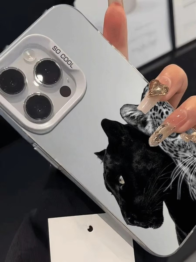 Galvanisierte TPU-Handyhülle mit Panther-Muster in Schwarz und Grau für Apple iPhone Modelle - Bild 6