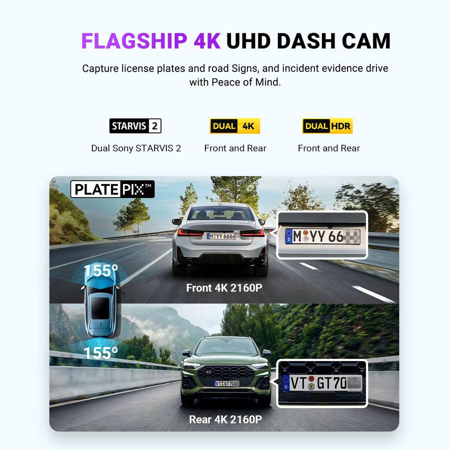Vantrue S1 Pro Max 4K DashCam mit ADAS, BSD, Starvis2 HDR und IP67 wasserdichter Rückfahrkamera in Schwarz - Bild 2