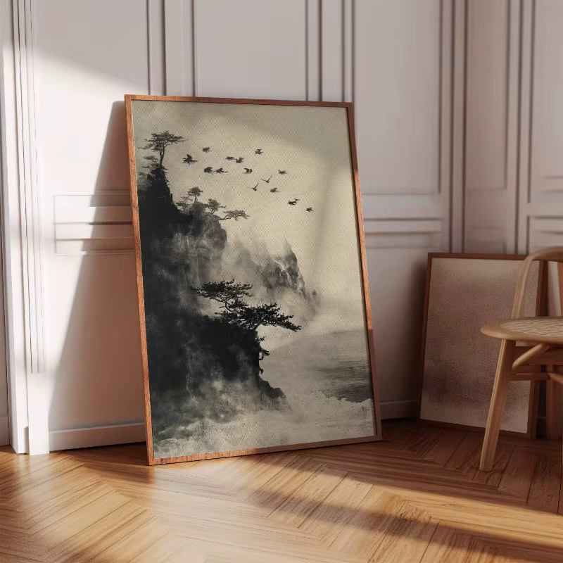 Potdemiel Wandbild Zen Bonsai Wabi Sabi Landschaft als Leinwanddruck im japanischen Tintenstil - Bild 3